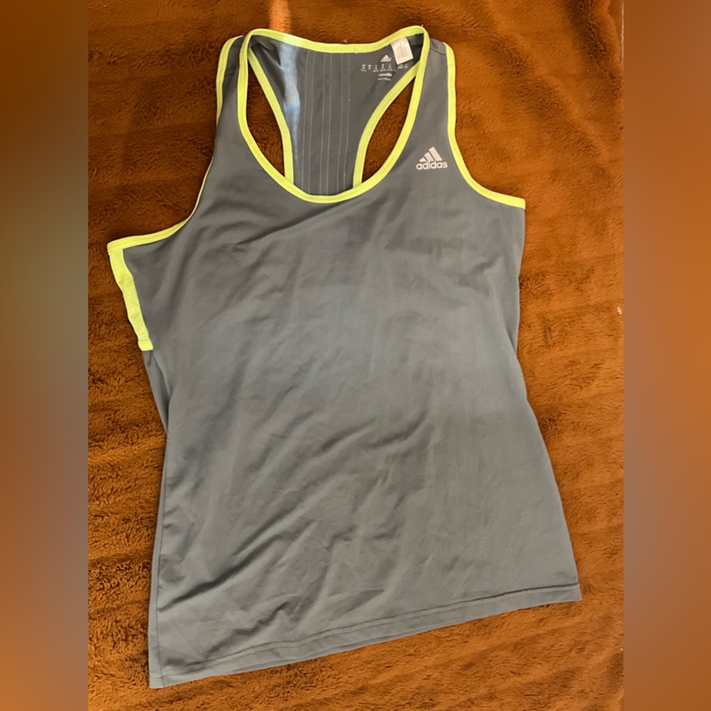 adidas Gray and Yellow Fitted Scoop Neck Tank Top